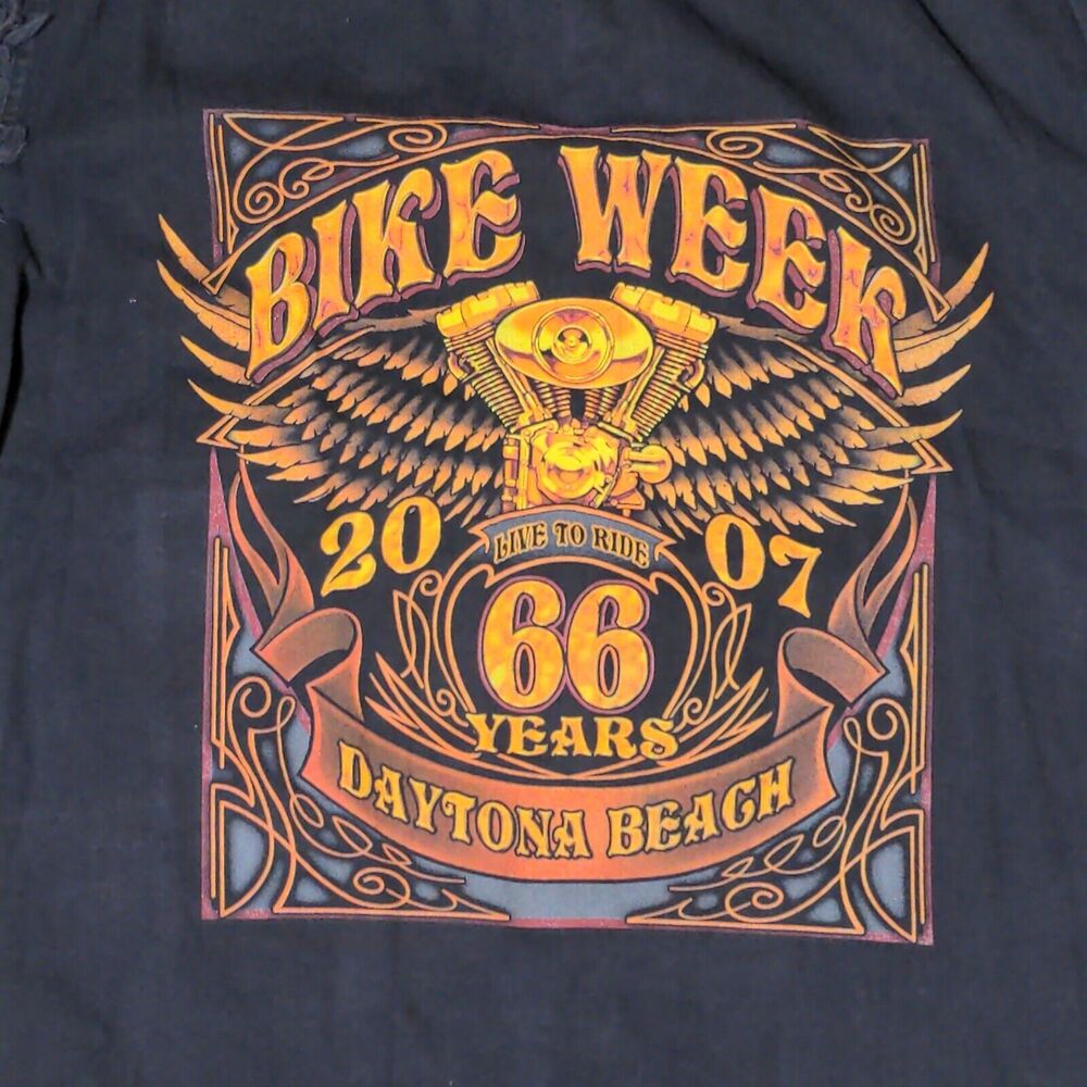 Lightning Clothing Men Sleeveless Black Denim Bike Week 2007 Daytona Beach Shirt